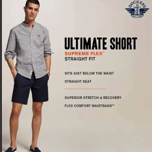 NWT Dockers Men’s Black Supreme Flex Ultimate Shorts Chino Flat Front - Size 30” - Picture 11 of 11